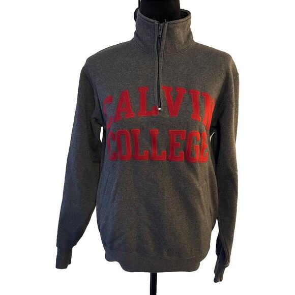 Champion Tops - CHAMPION Eco Fleece Pullover "Calvin College" 1/4 Zip Women’s Small Gray/Red